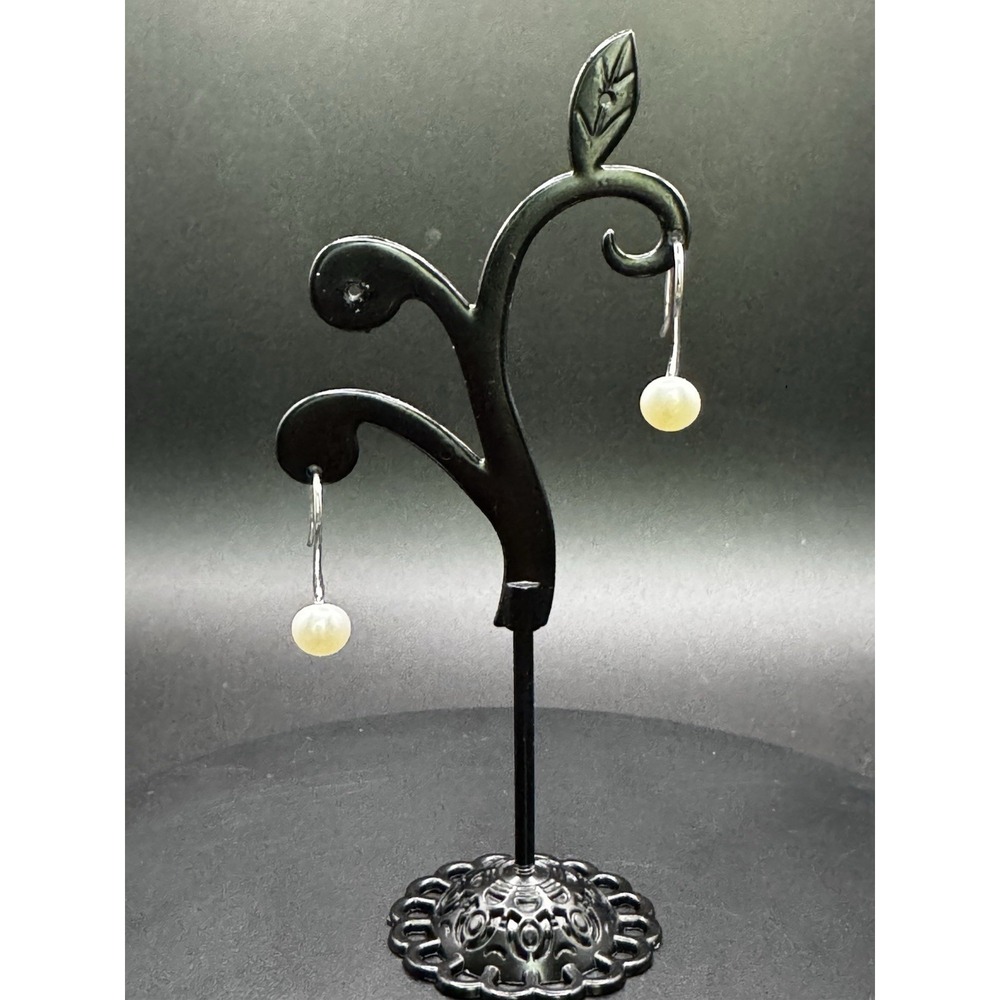 Vintage H 925‎ China White Freshwater Pearl Dangle Earrings